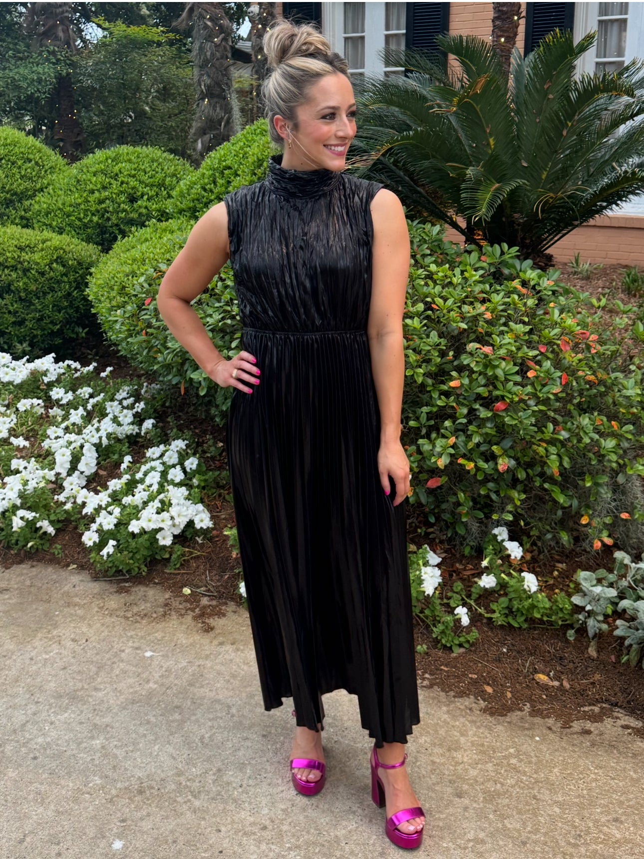 Black Metallic Mid Dress