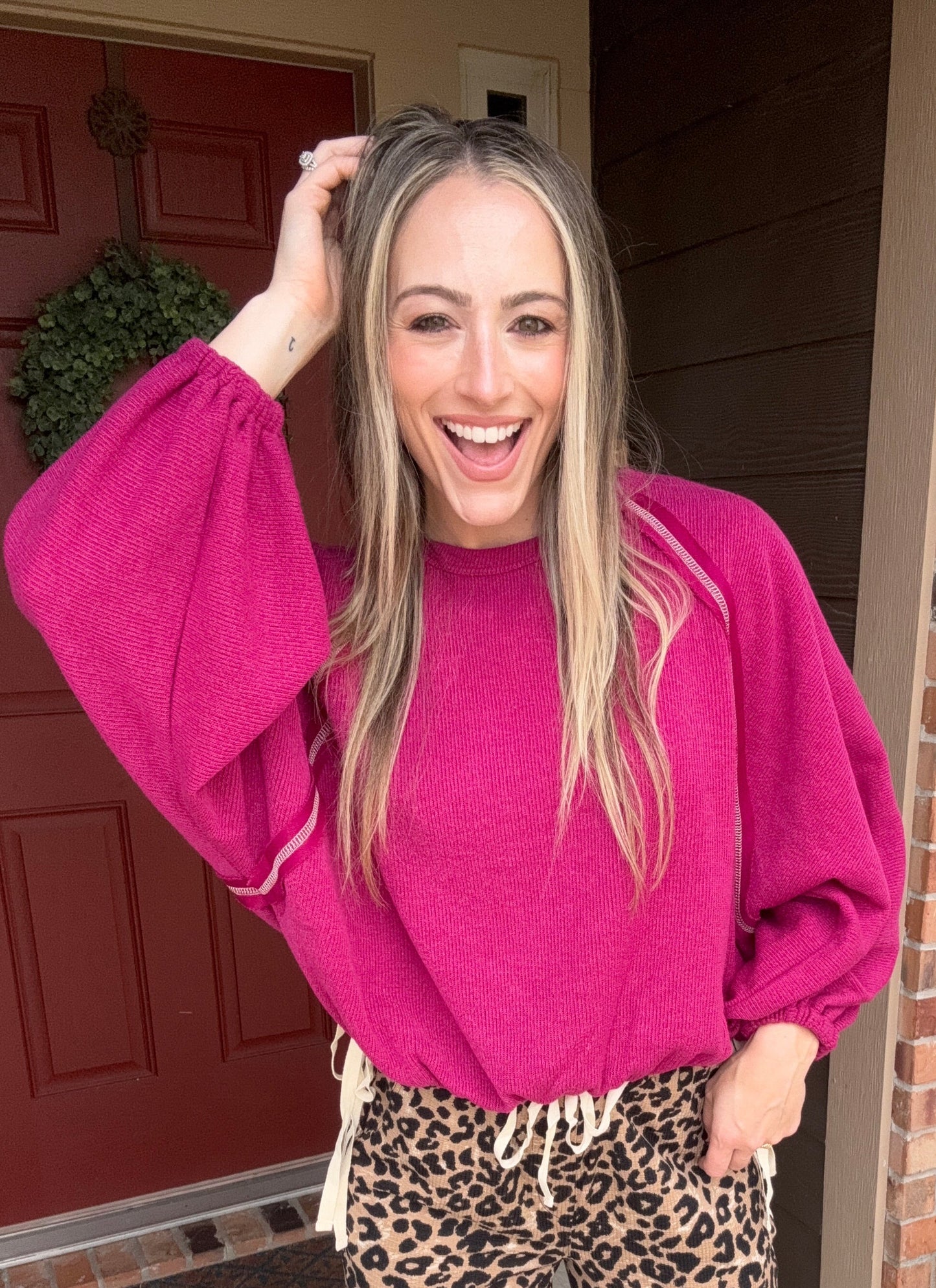 Magenta Drawstring Long Sleeve