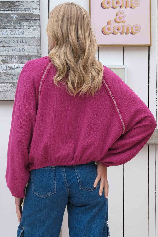 Magenta Drawstring Long Sleeve