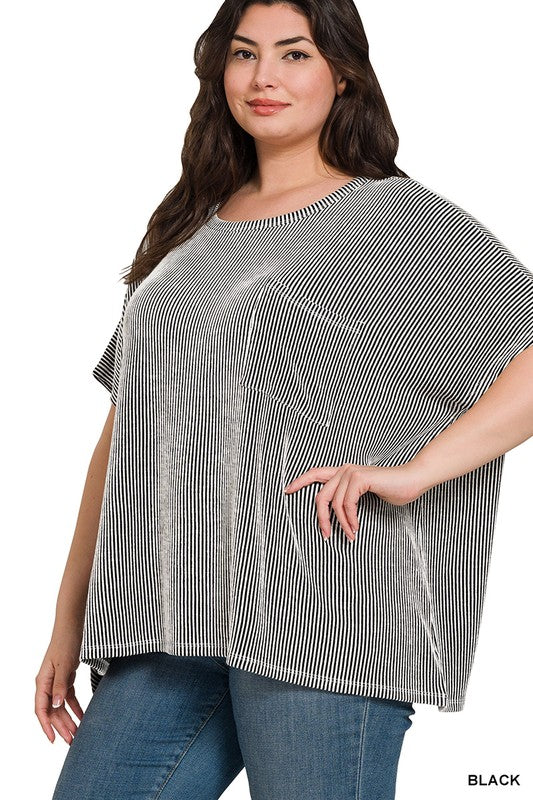 Black Corded Rib Top- Plus Size