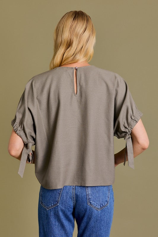 Light Olive Ribbon Sleeve Top
