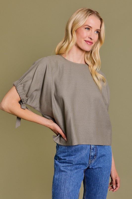 Light Olive Ribbon Sleeve Top